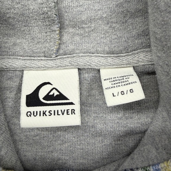 Quiksilver Men's Striped Hoodie Pullover Sweatshirt Large Gray Blue Yellow - Picture 3 of 10